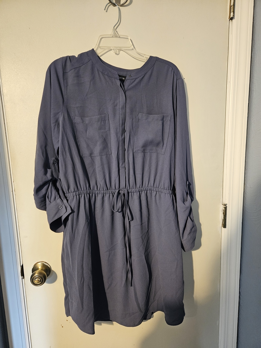 GUC Apt. 9 Slate Blue Long Sleeve Drawstring Shirt Dress